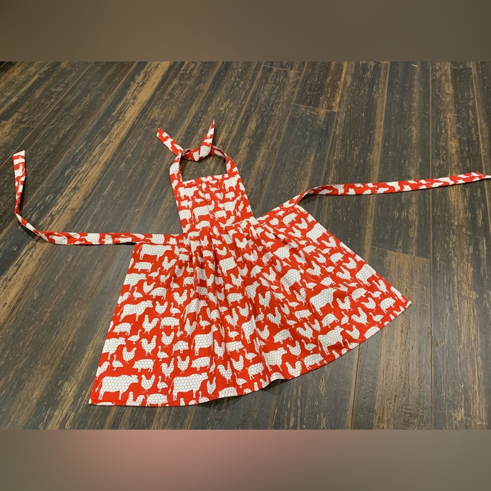 Kid’s Red and White Animal Print Apron